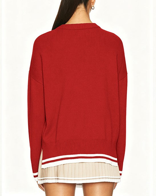 Golf Cart Sweater With Tipped Varsity Trim - Red - 1
