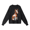 Fuzzy Pony Intarsia Oversized Knit Sweater - Black