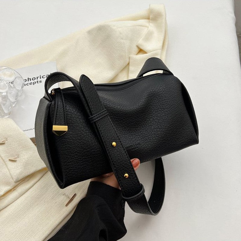 Soft Pebbled Barrel Shoulder Bag - Black