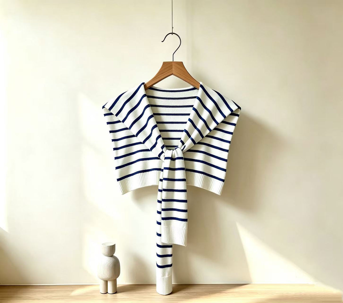 Soft Knit Tie Front Cropped Shoulder Wrap - Blue_S
