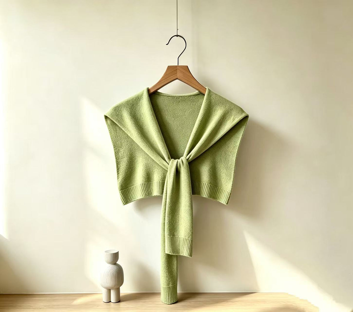 Soft Knit Tie Front Cropped Shoulder Wrap - Green