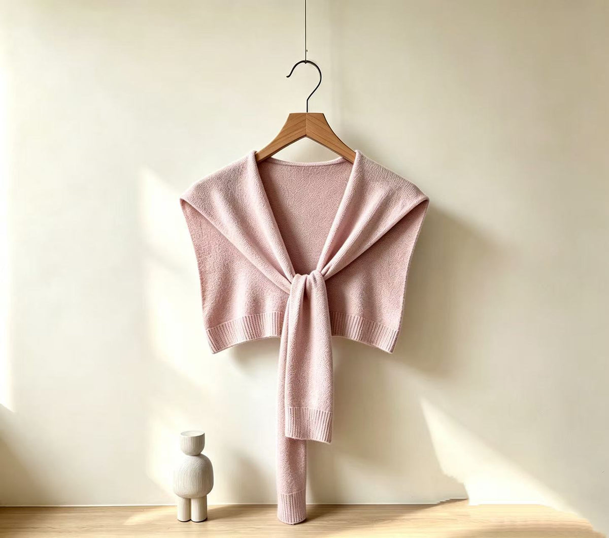 Soft Knit Tie Front Cropped Shoulder Wrap - Pink