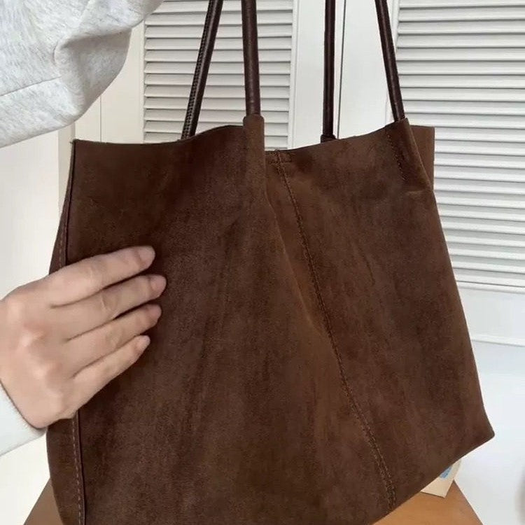 Oversized Faux Suede Tote Bag with Pouch
