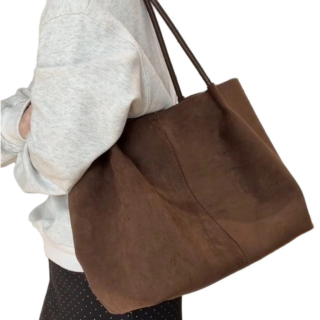 Oversized Faux Suede Tote Bag with Pouch