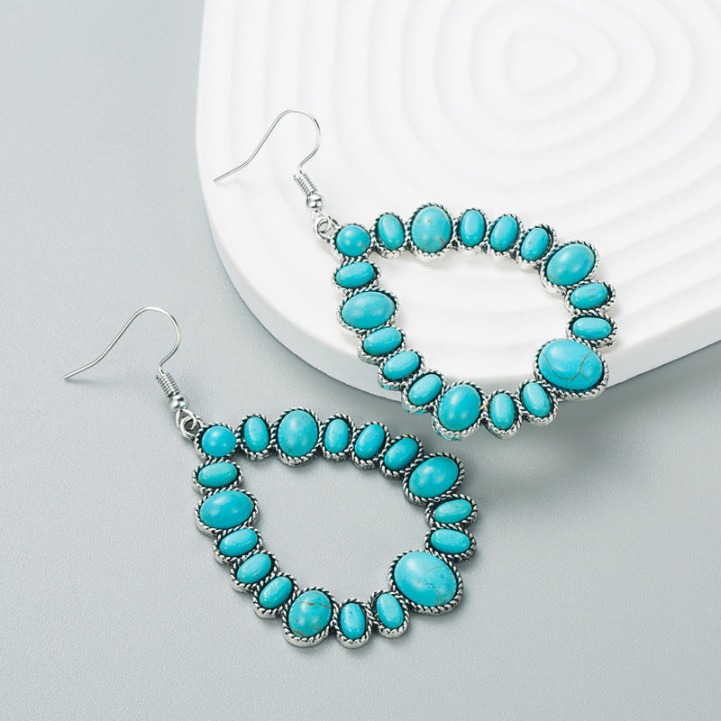 Turquoise Teardrop Hoop Statement Earrings - Blue