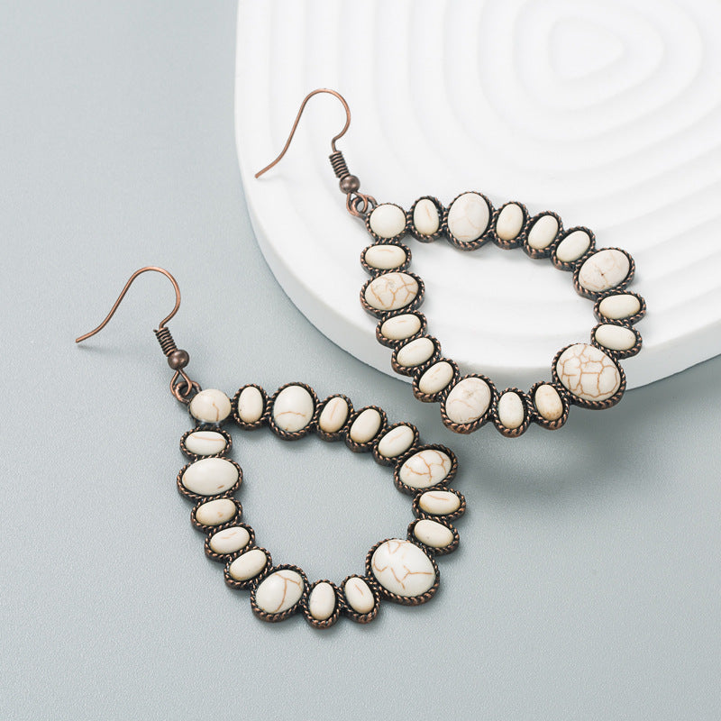 Turquoise Teardrop Hoop Statement Earrings - White
