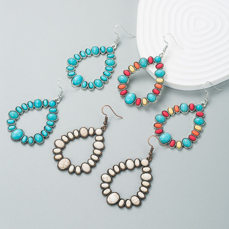Turquoise Teardrop Hoop Statement Earrings