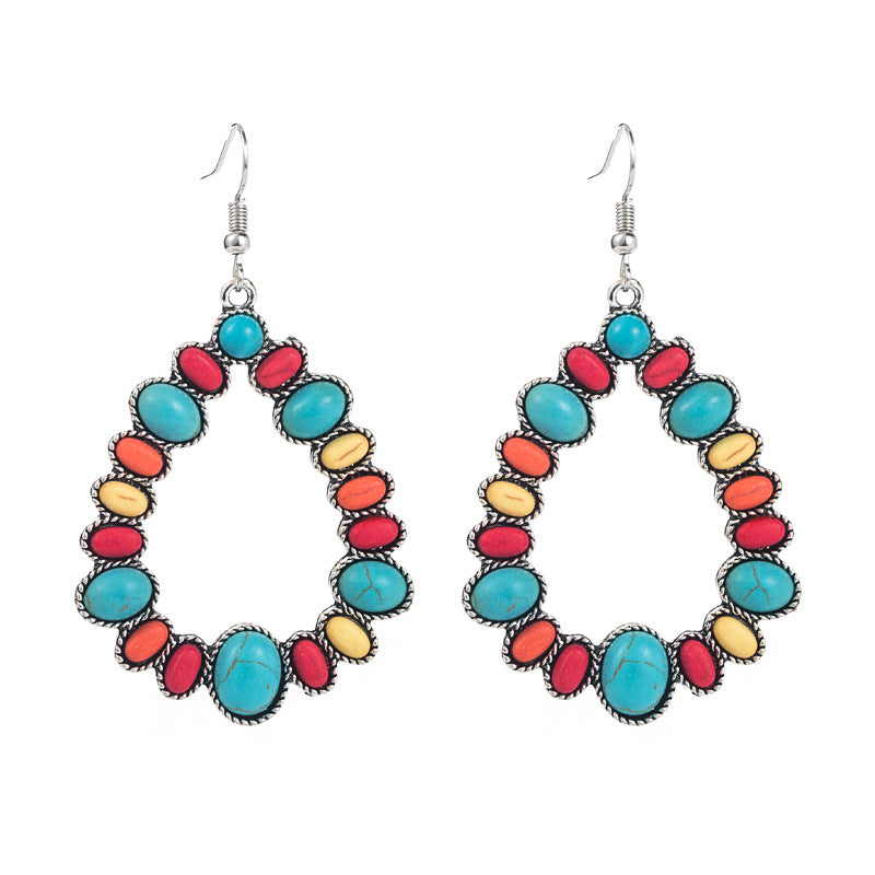 Turquoise Teardrop Hoop Statement Earrings - view 1