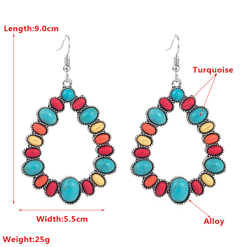 Turquoise Teardrop Hoop Statement Earrings - view 2