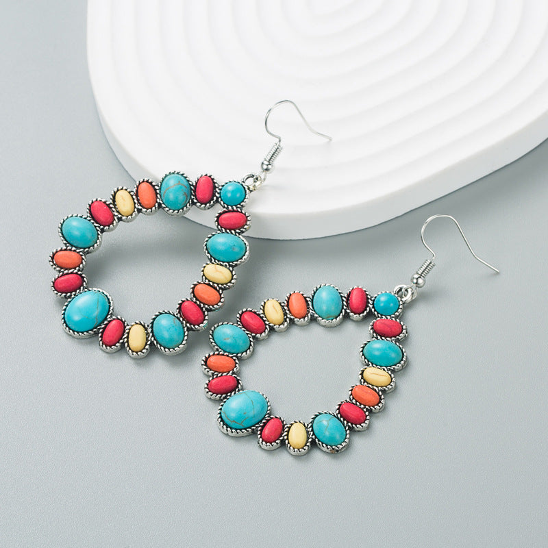Turquoise Teardrop Hoop Statement Earrings - view 3