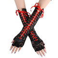 Corset Lace Up Fingerless Long Gloves - Red