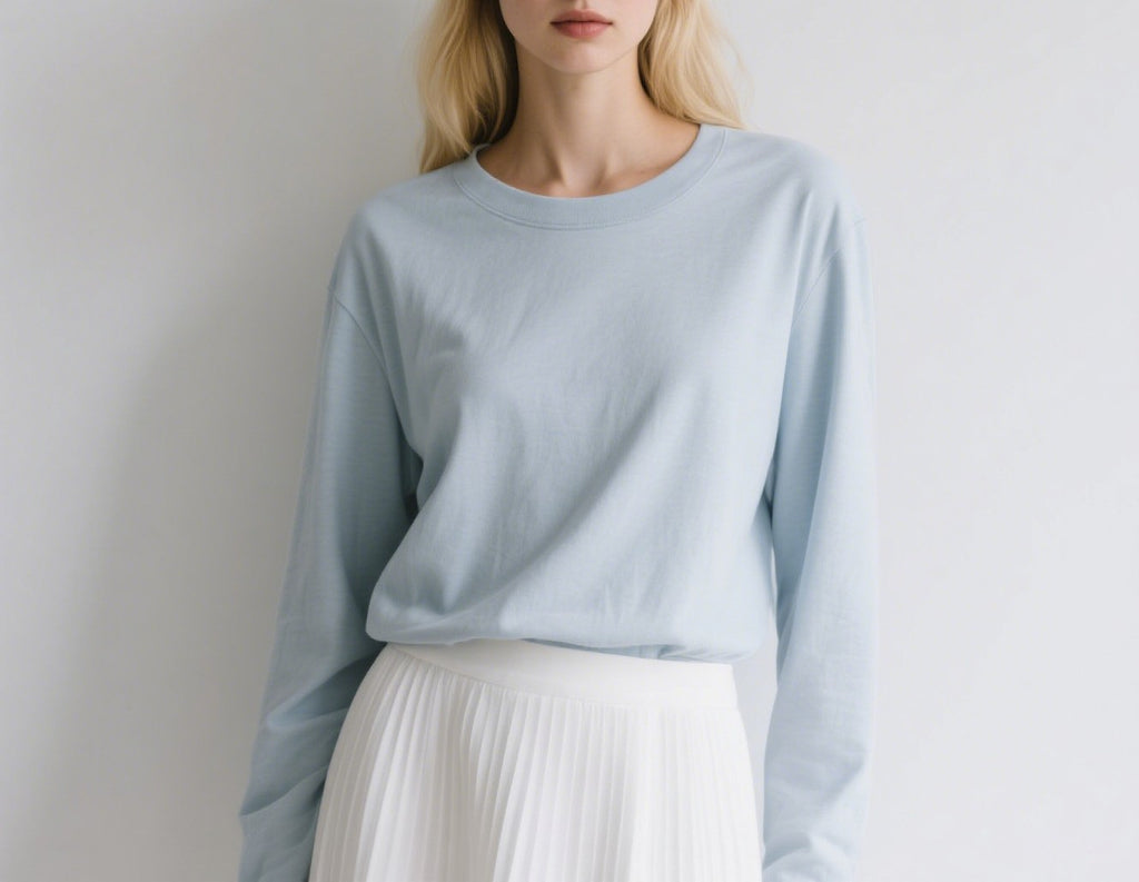 Relaxed Drop Shoulder Long Sleeve Tee - Blue