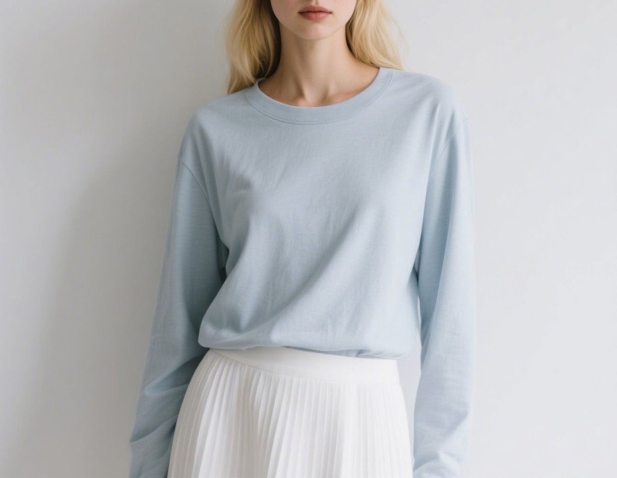 Relaxed Drop Shoulder Long Sleeve Tee - Blue