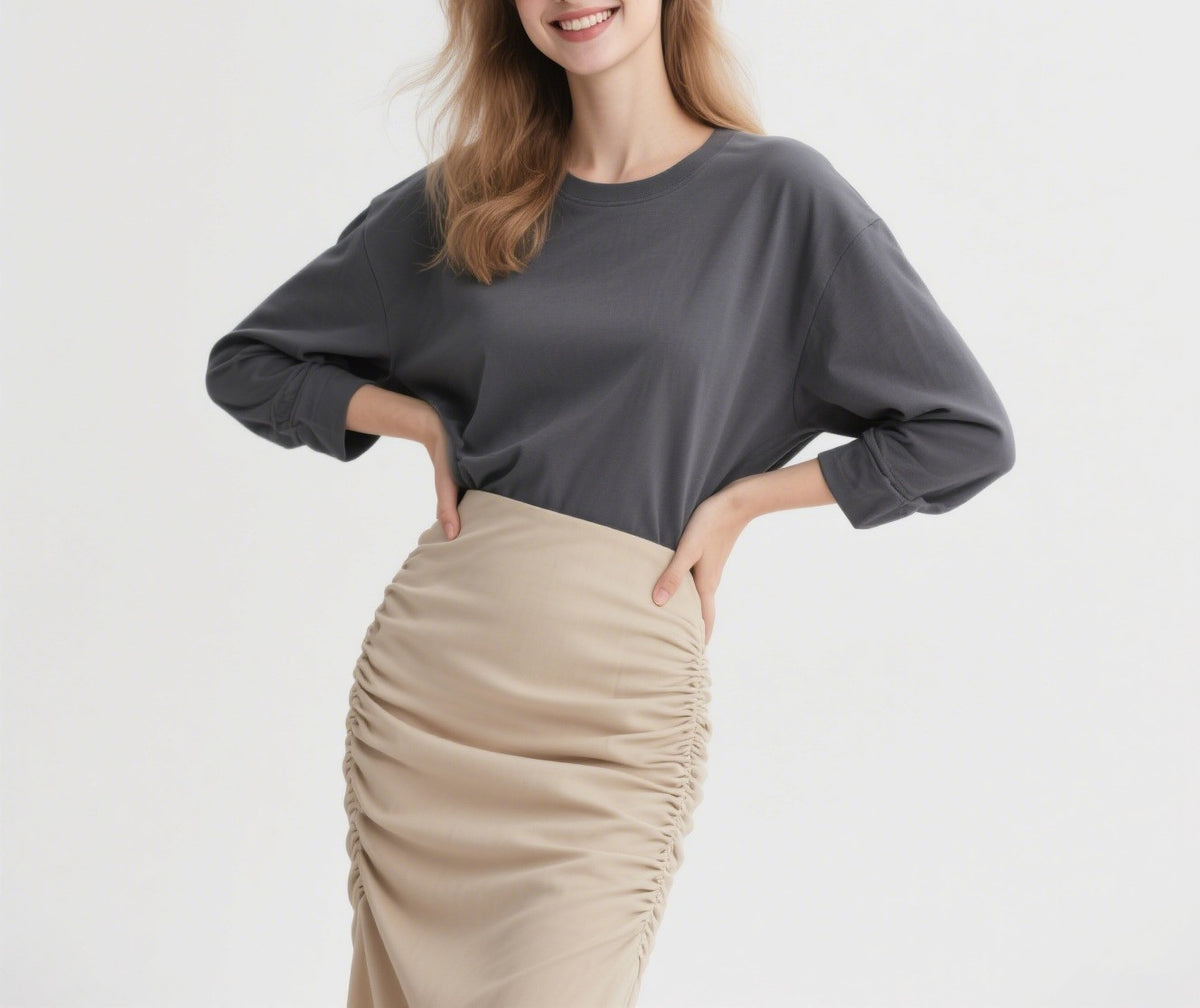 Relaxed Drop Shoulder Long Sleeve Tee - DarkGray