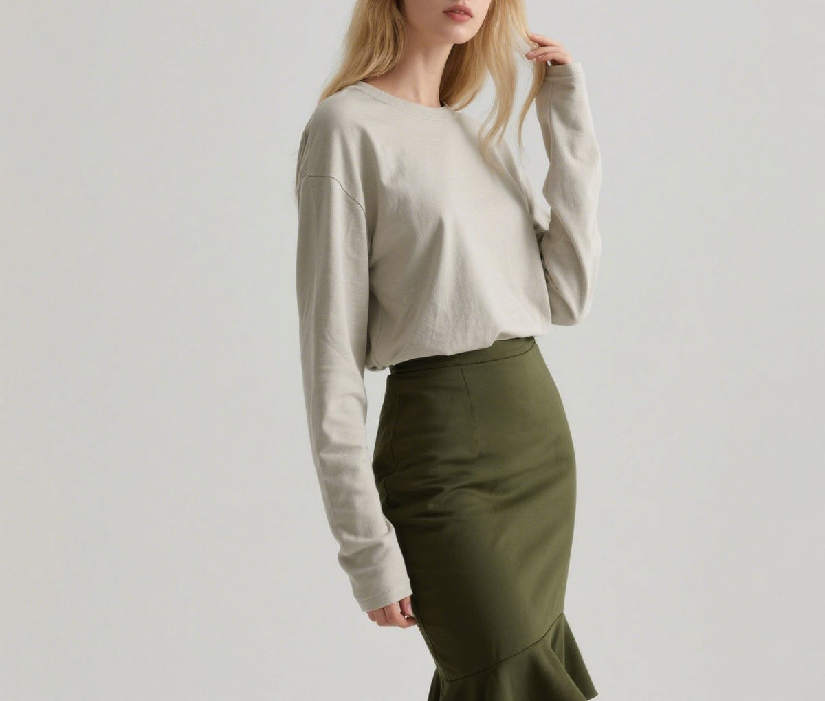 Relaxed Drop Shoulder Long Sleeve Tee - Gray