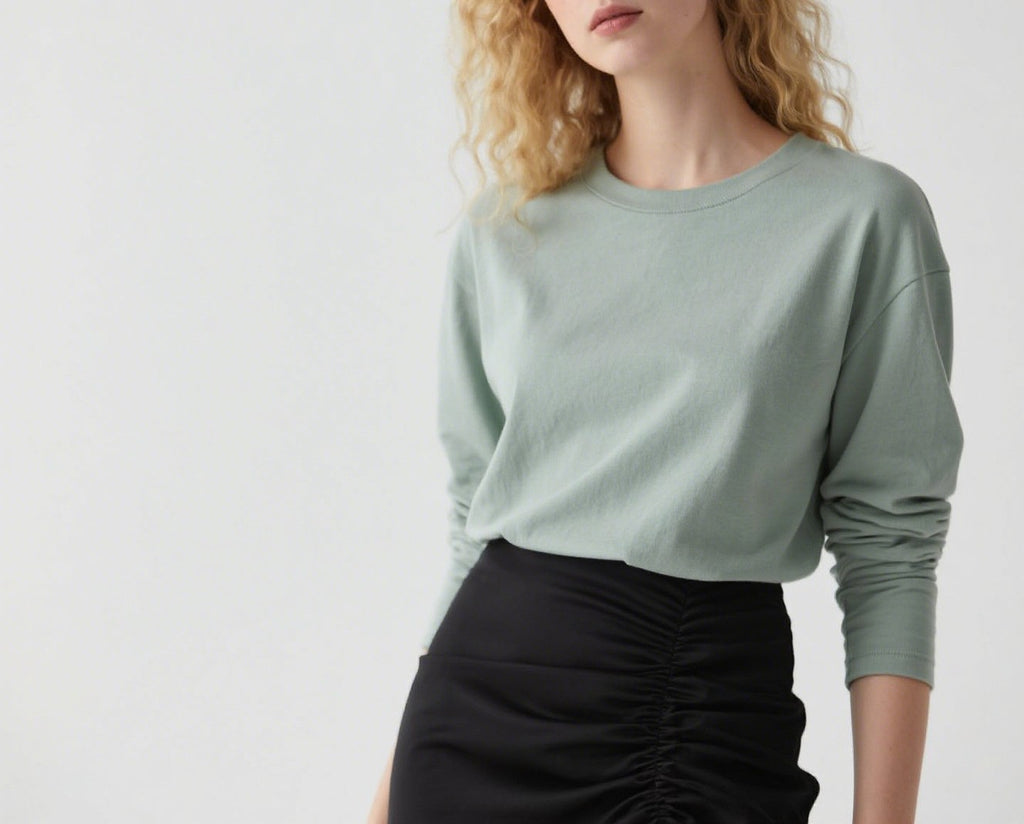 Relaxed Drop Shoulder Long Sleeve Tee - Green