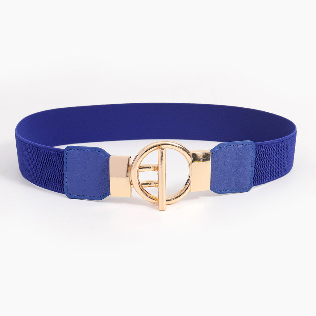 Round Hook Buckle Stretch Waist Belt - Blue