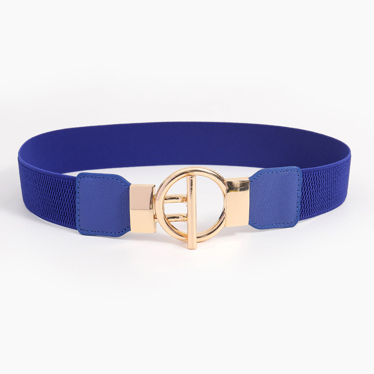 Round Hook Buckle Stretch Waist Belt - Blue