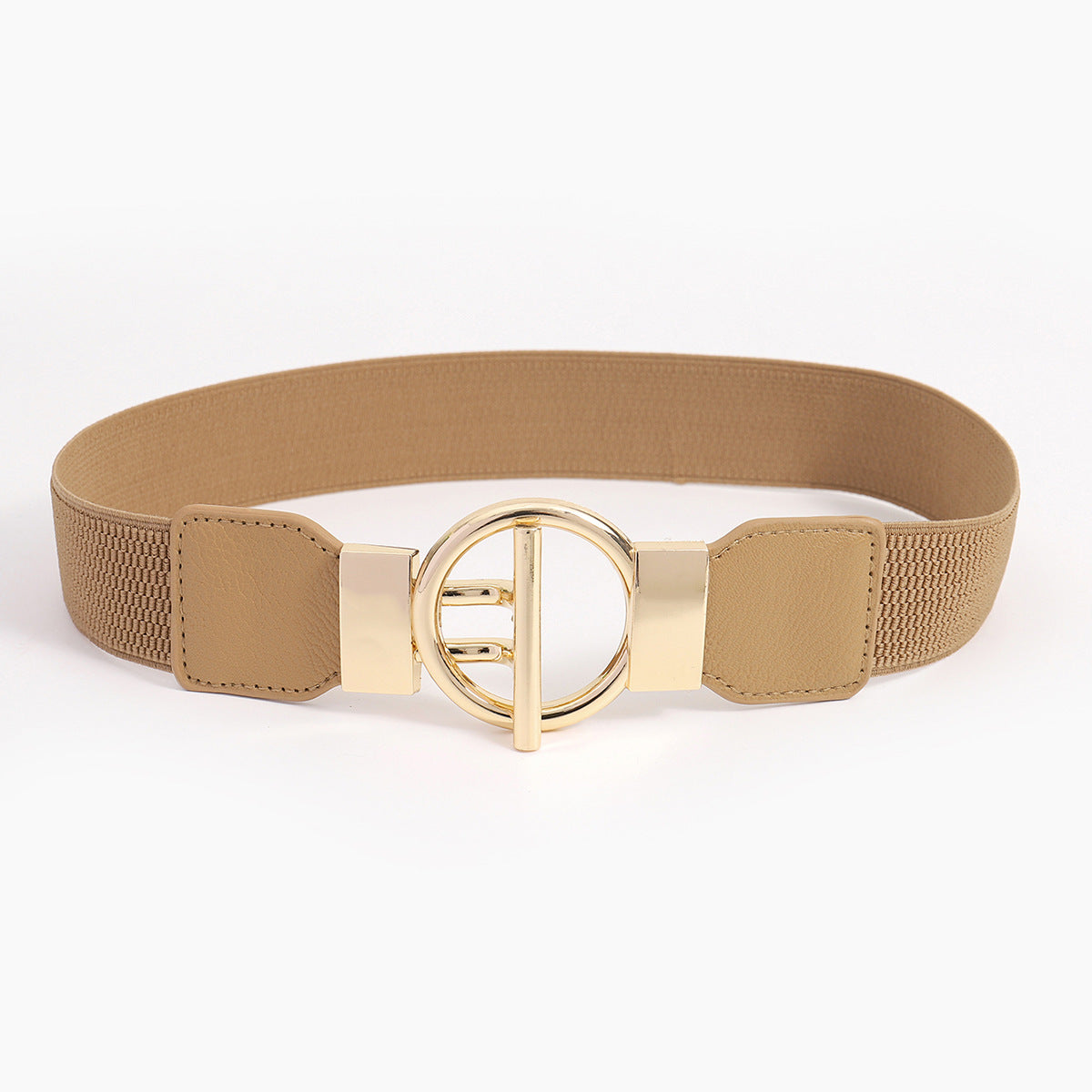 Round Hook Buckle Stretch Waist Belt - Khaki