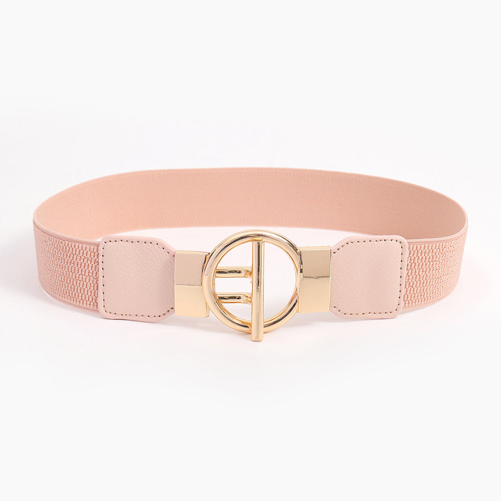 Round Hook Buckle Stretch Waist Belt - Pink
