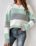 Soft Brushed Block Stripe Knit Sweater - Green
