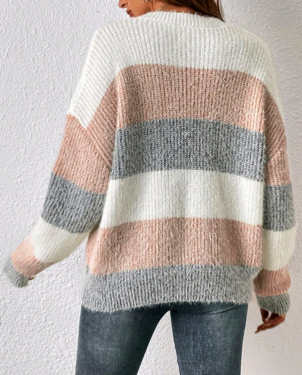 Soft Brushed Block Stripe Knit Sweater - Pink - 2