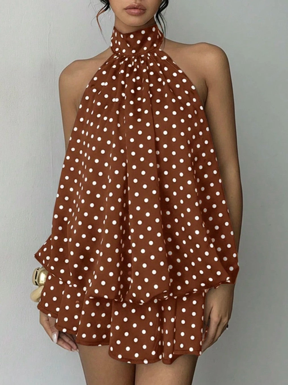 Layered Chiffon Halter Mini Dress With Open Back - CoffeePolka - 6
