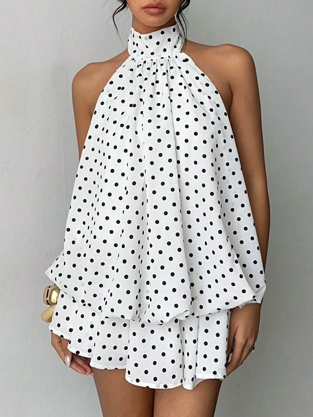 Layered Chiffon Halter Mini Dress With Open Back - WhitePolka