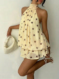 Layered Chiffon Halter Mini Dress With Open Back - YellowPolka