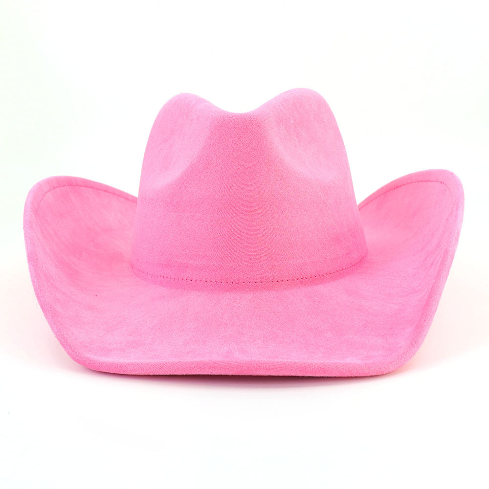 Suede Western Wide Brim Cowboy Hat - Bobby_Pink
