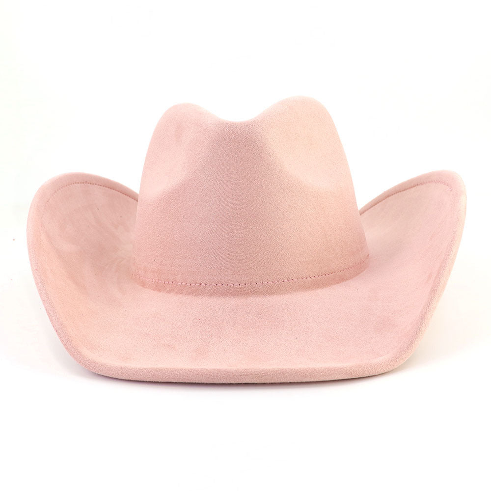Suede Western Wide Brim Cowboy Hat - Pink