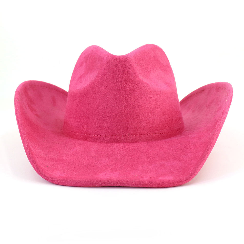 Suede Western Wide Brim Cowboy Hat - Rose_Red