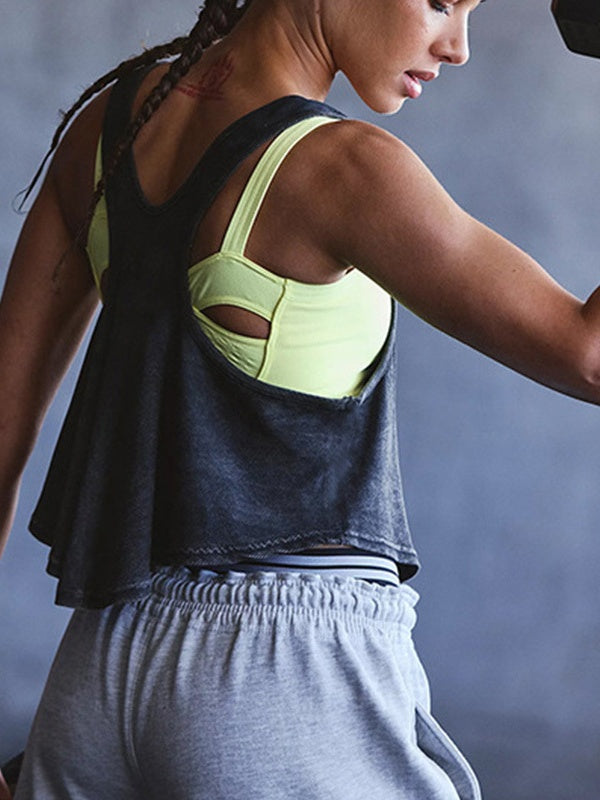 Drapey Open Back Cropped Gym Tank - Black - 2