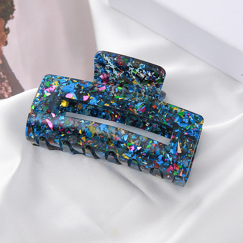 Glitter Confetti Rectangle Claw Hair Clip - Blue