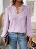 Crochet Lace Yoke Swiss Dot Blouse - Purple