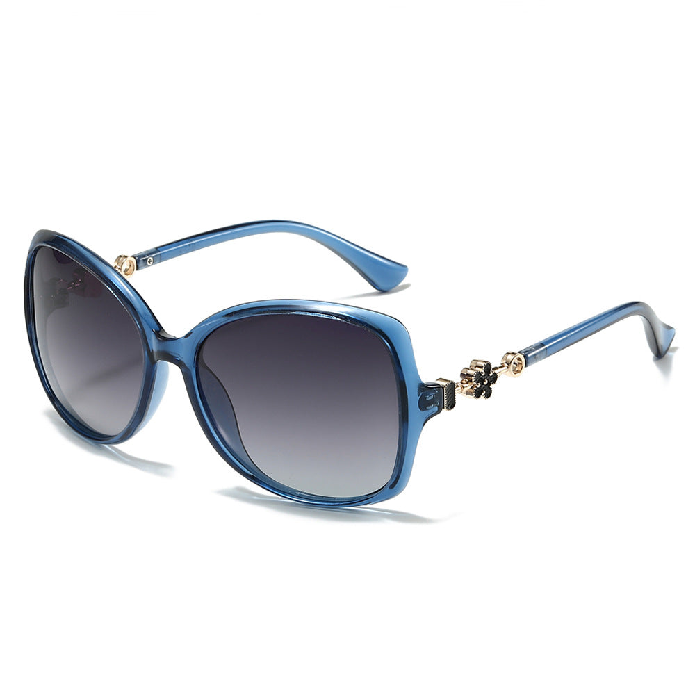 Oversized Square Floral Temple Sunglasses - Blue