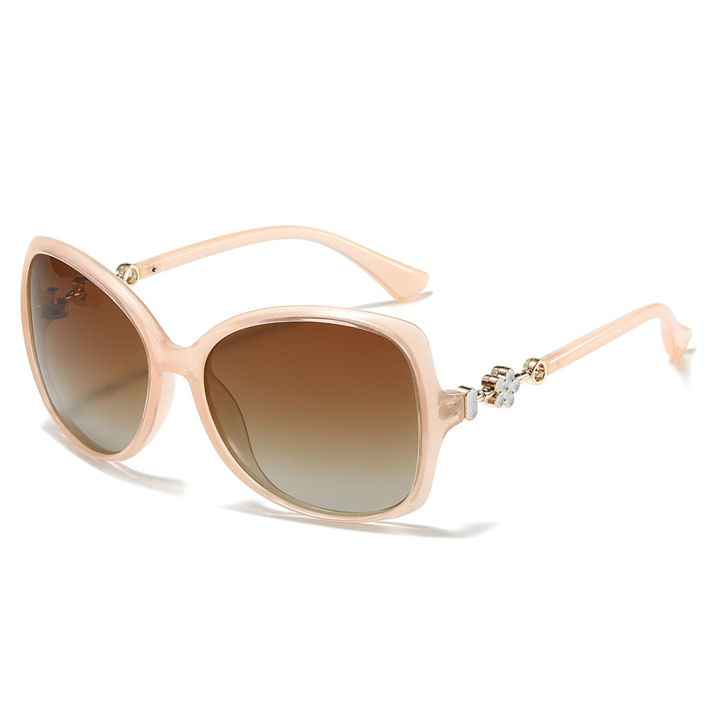 Oversized Square Floral Temple Sunglasses - Champagne