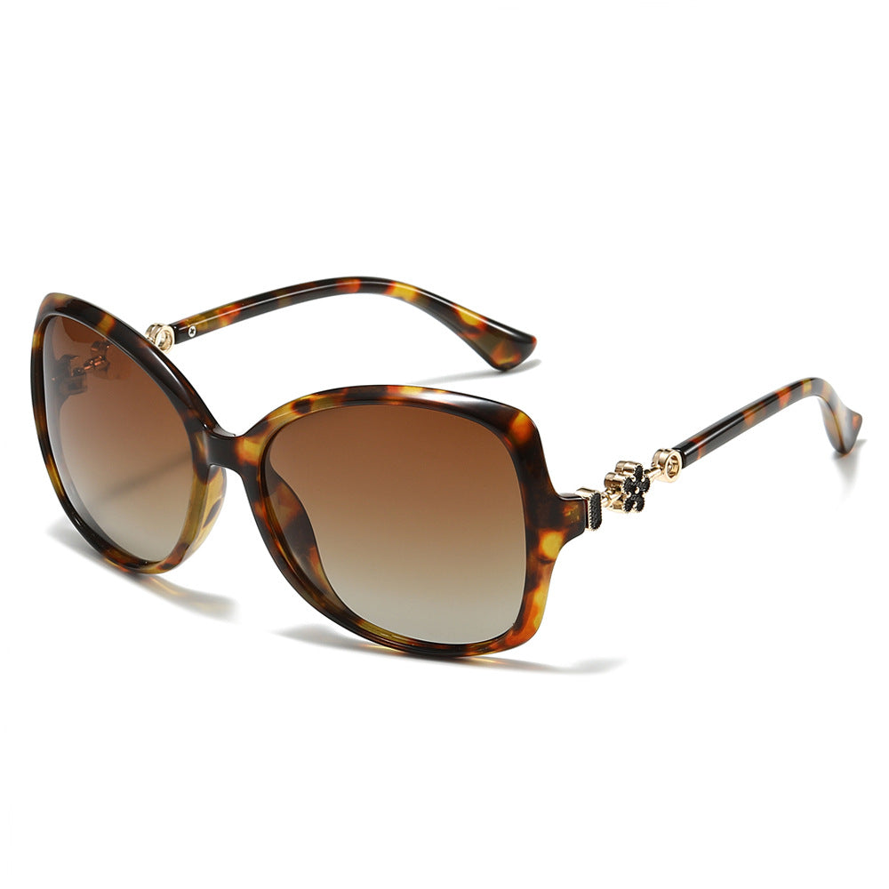 Oversized Square Floral Temple Sunglasses - Leopard