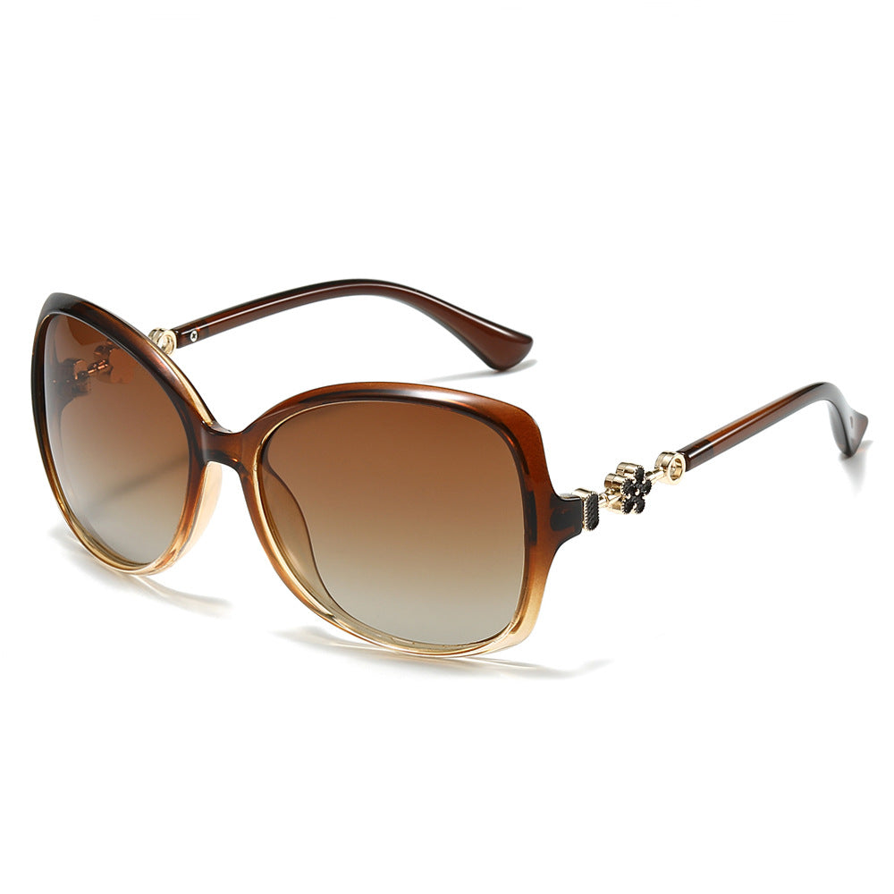 Oversized Square Floral Temple Sunglasses - Tea