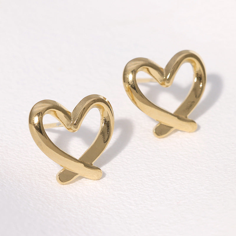 Dainty Open-Heart Minimalist Stud Earrings - view 2