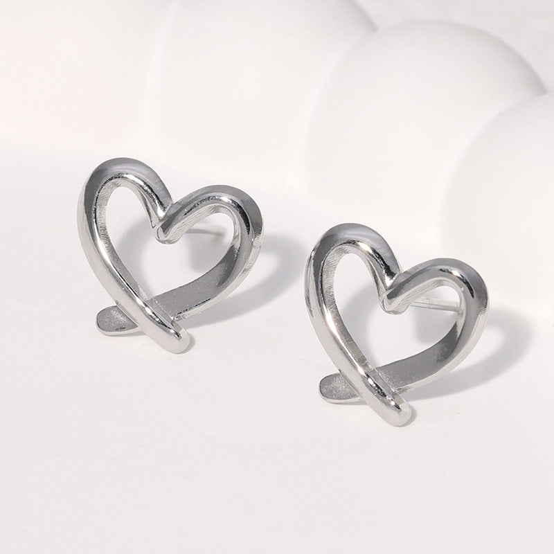 Dainty Open-Heart Minimalist Stud Earrings - Steel