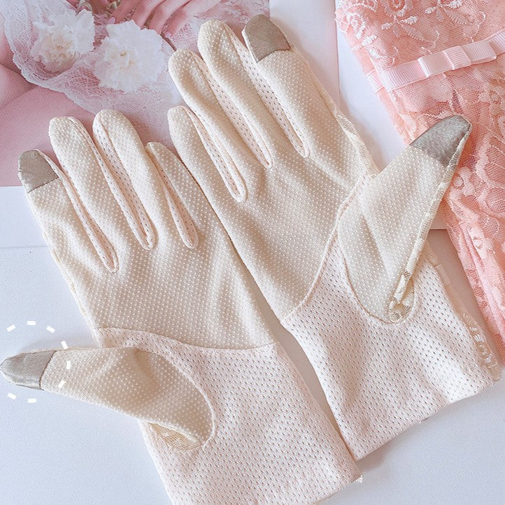 Floral Lace Bow Sun Protection Gloves - Yellow - 2