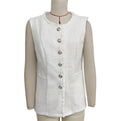 White Tweed Frayed Trim Button Vest - White