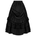 Gothic Ruched Tiered Ruffle Midi Skirt - Black
