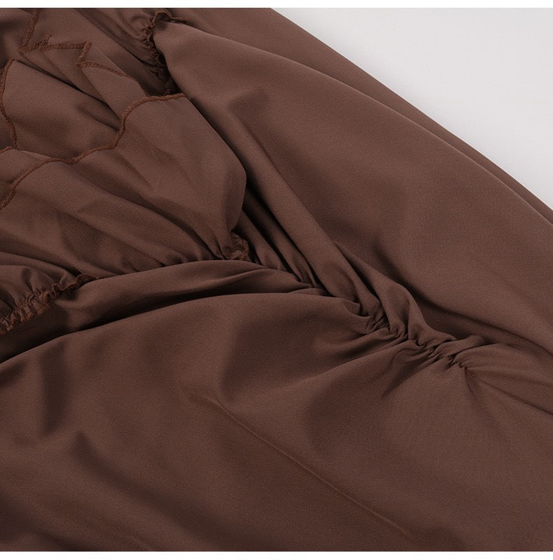 Gothic Ruched Tiered Ruffle Midi Skirt - Coffee - 3