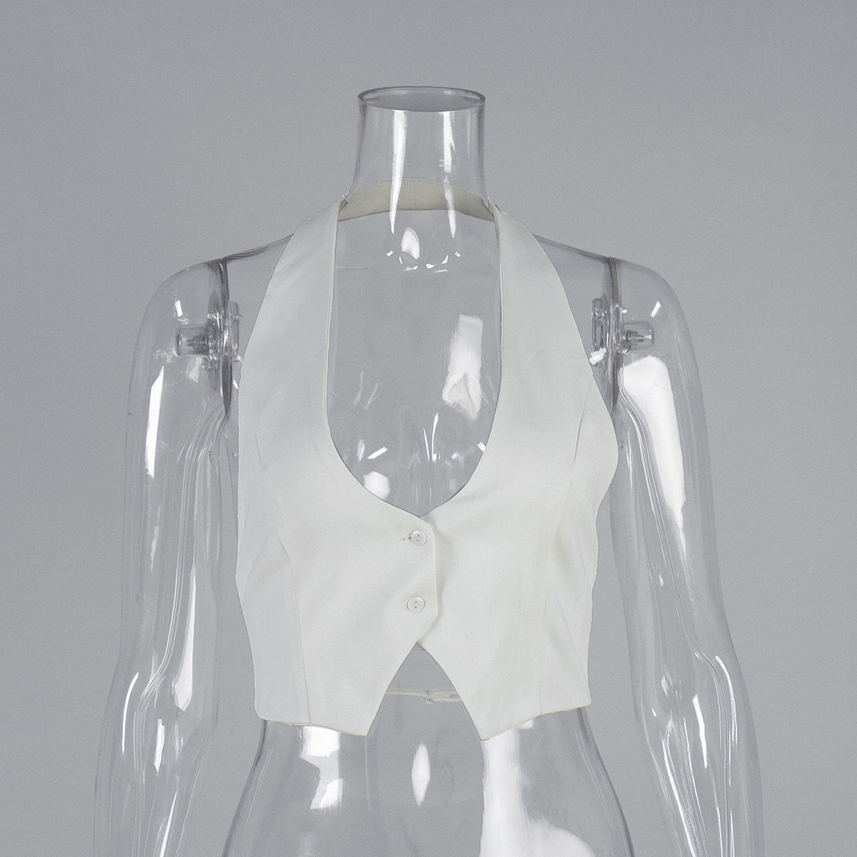 Plunging Halter Neck Cropped Tank Top - White