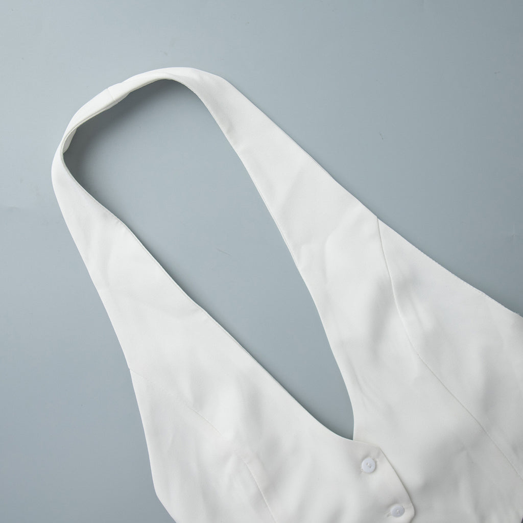 Plunging Halter Neck Cropped Tank Top - White - 1