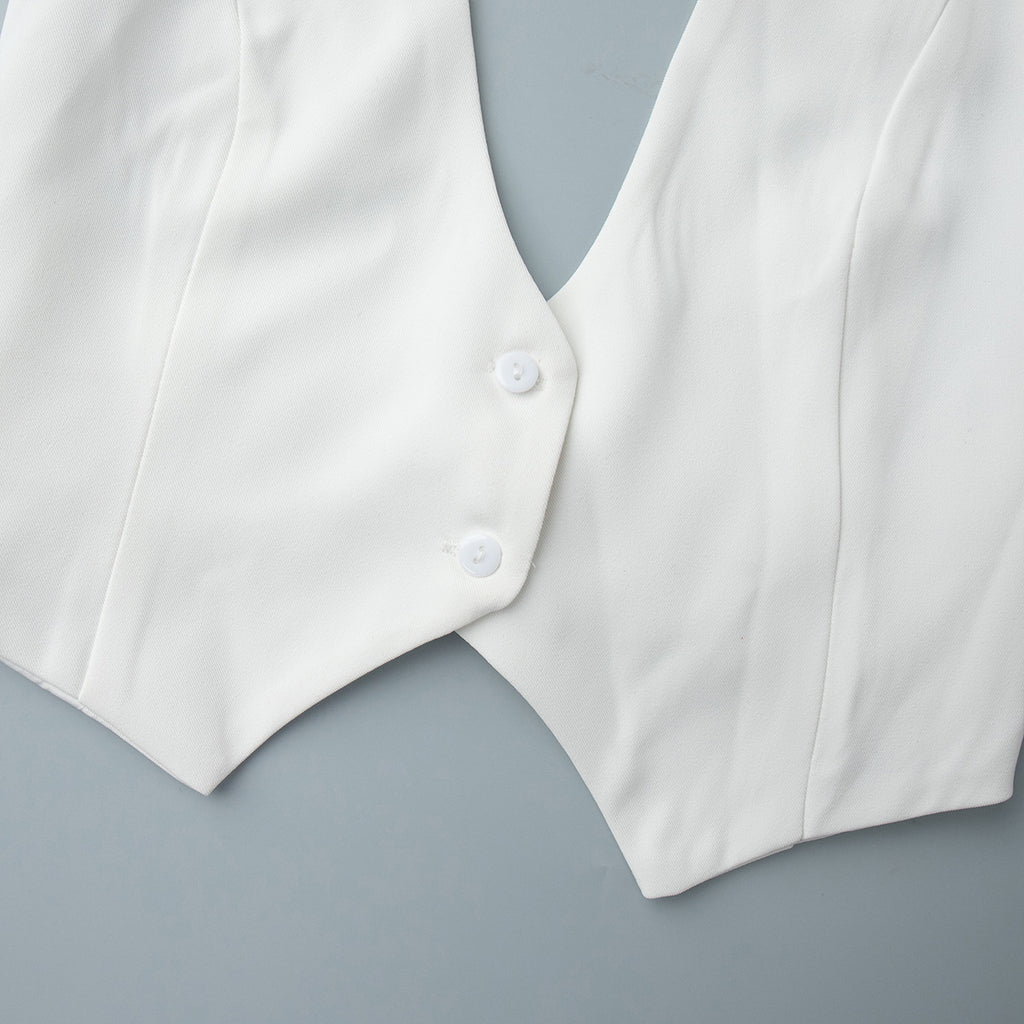 Plunging Halter Neck Cropped Tank Top - White - 2