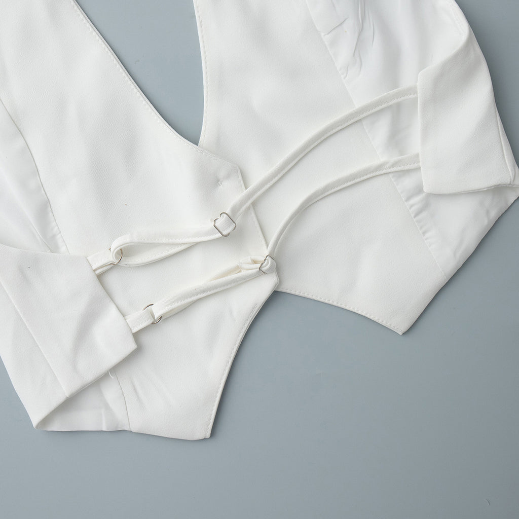 Plunging Halter Neck Cropped Tank Top - White - 3