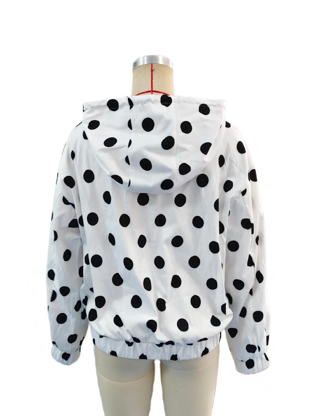 Dotted Cropped Zip Jacket With Drawstring Hood - White - 5